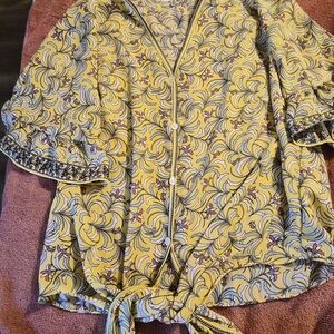 Max Studio Yellow and Purple Floral Blouse